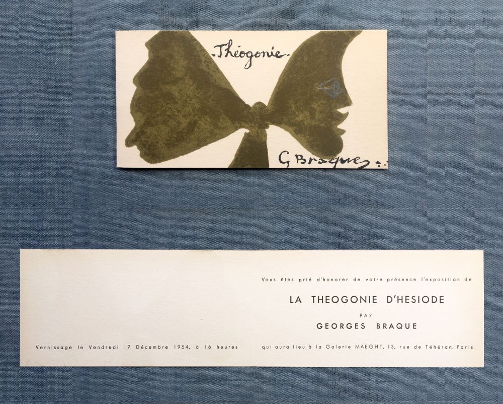 リトグラフ Braque - THÉOGONIE. Carton d'invitation au vernissage Galerie Maeght. 1954