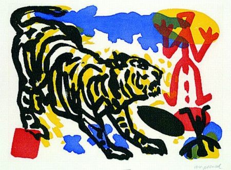リトグラフ Penck - Tiger and red figure