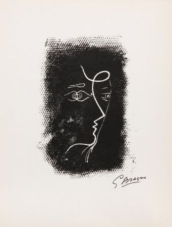 リトグラフ Braque - Title: Profil de Femme from Souvenirs de Portraits d'Artistes. Jacques Prévert: Le Coeur à l'ouvrage (M.25)