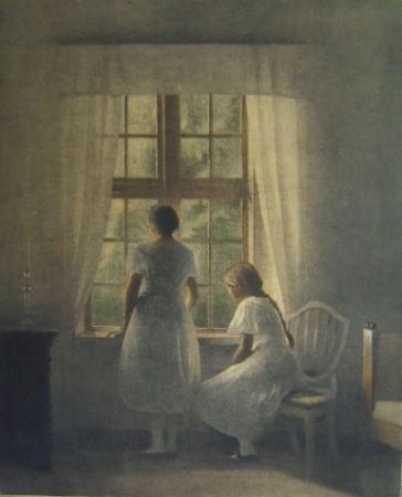 メゾチント彫法 Ilsted - To Smaapiger ved et Vindue - Two minor girls at a window