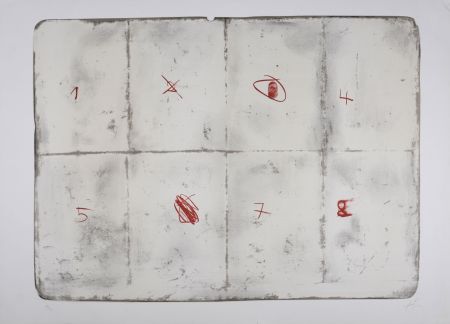 リトグラフ Tàpies - Toile pliée et chiffres, 1974 - Hand-signed