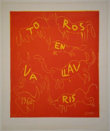 リノリウム彫版 Picasso - Toros en Vallauris