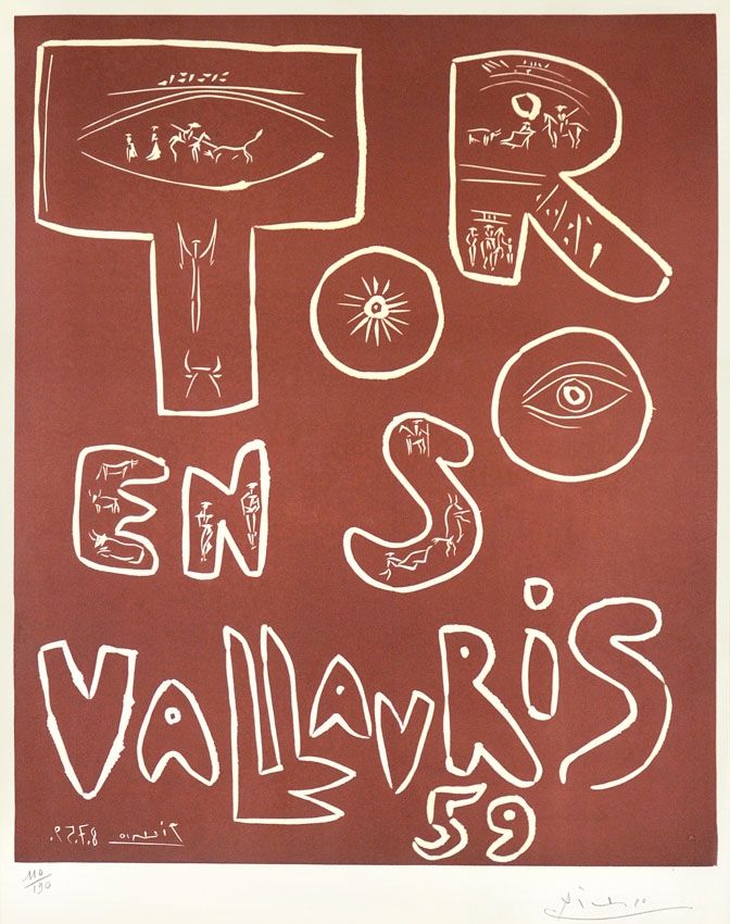 リノリウム彫版 Picasso - Toros en Vallauris, 1959