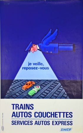 リトグラフ Savignac - Trains Autos Couchettes