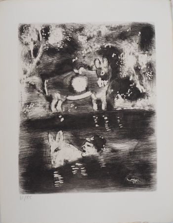 彫版 Chagall - Traversée de la rivière (L'âne chargé d'éponges et l'âne chargé de sel)