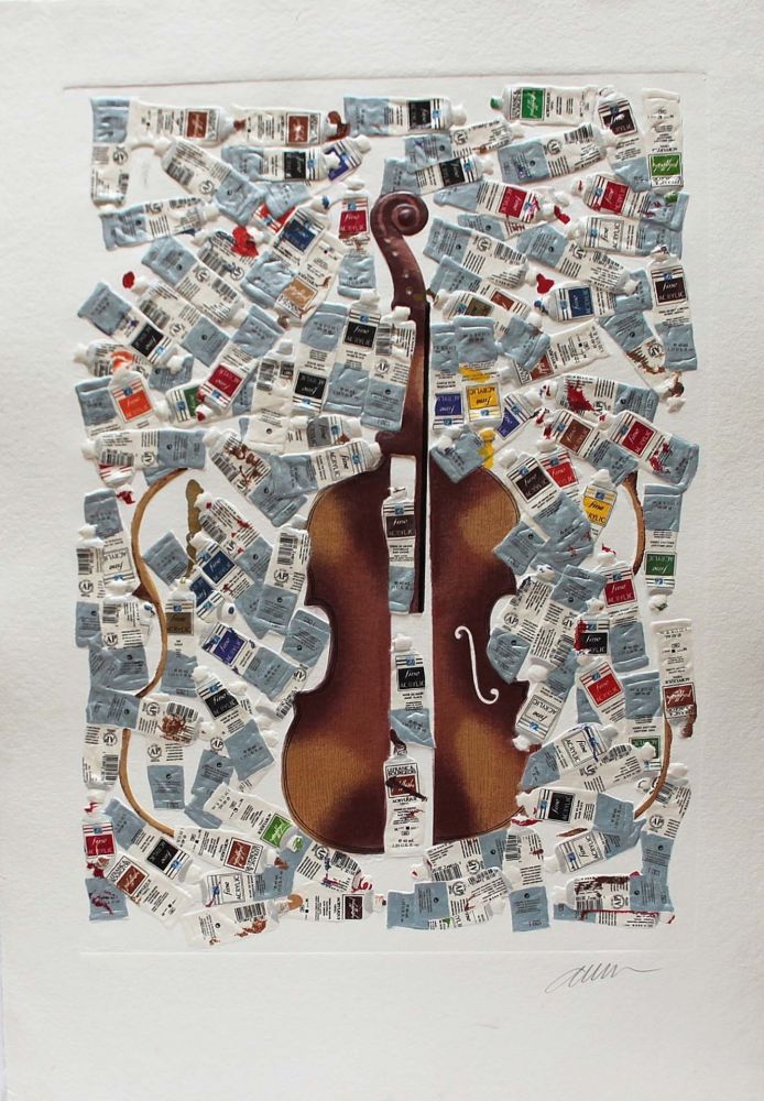 彫版 Arman - Tubes et violin