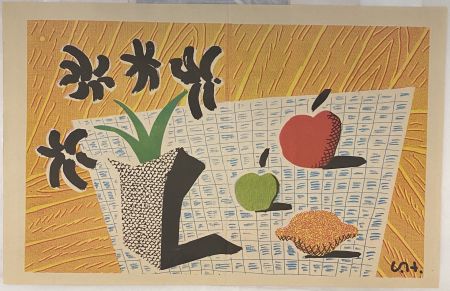 リトグラフ Hockney - Two Apples and One Lemon and Four Flowers