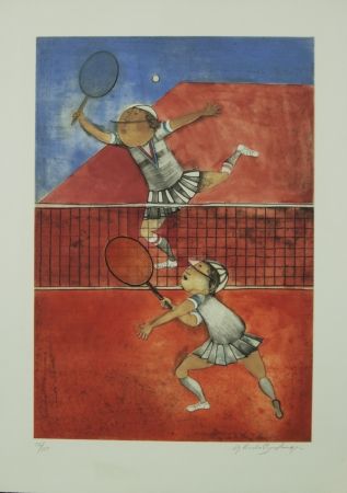 リトグラフ Boulanger - TWO GIRLS PLAYING TENNIS
