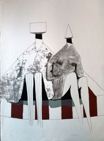 リトグラフ Chadwick - Two seated figures on stripes