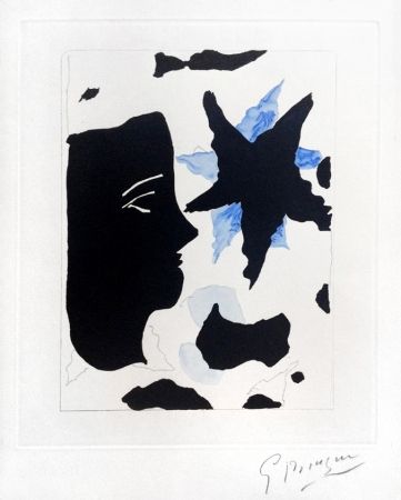 エッチングと　アクチアント Braque - Téte en profil e l’étoile (Head in Profile and Star) from Georges Braque – Nouvelles Sculptures et Plaque Graveés, 1960