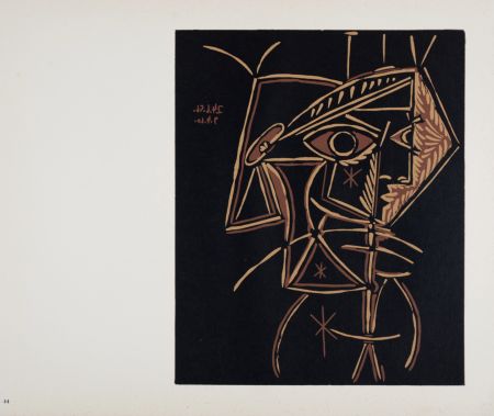 リノリウム彫版 Picasso (After) - Tête de femme, 1962