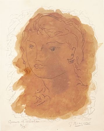 リトグラフ Braque - Tête de jeune fille
