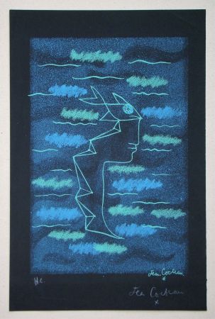 リトグラフ Cocteau - Tête d'homme aux yeux poisson