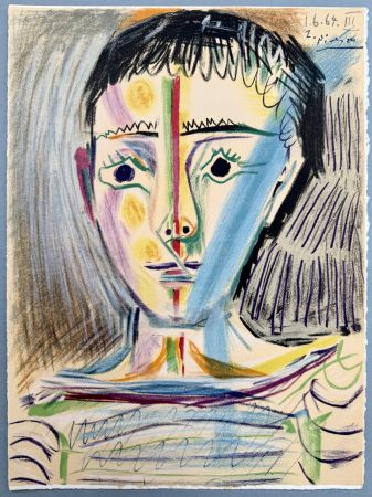 リトグラフ Picasso -  Tête d'un jeune homme en face 