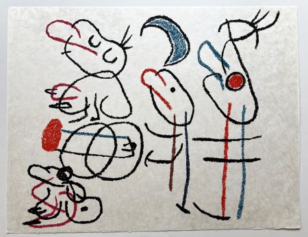 リトグラフ Miró - UBU AUX BALÉARES. Planche n° 6, lithographie originale sur Japon nacré (1971)