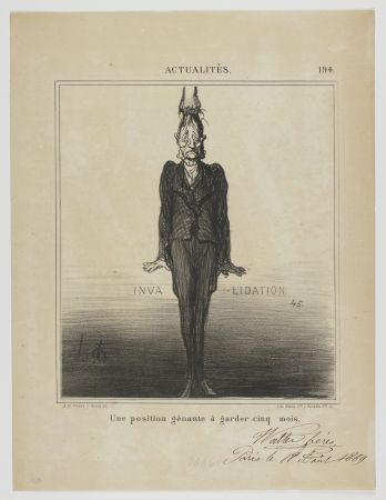 リトグラフ Daumier - Une position génante à garder cinq mois 