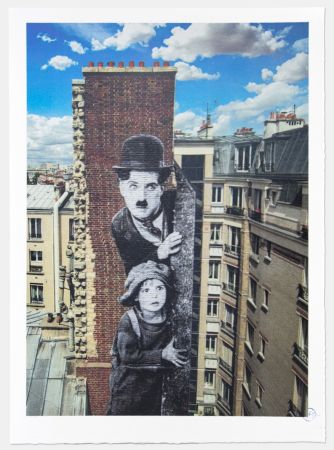 リトグラフ Jr - Unframed, Charlie Chaplin revu par JR, The Kid, Charlie Chaplin & Jackie Coogan, USA, 1923, de jour Paris, 2021