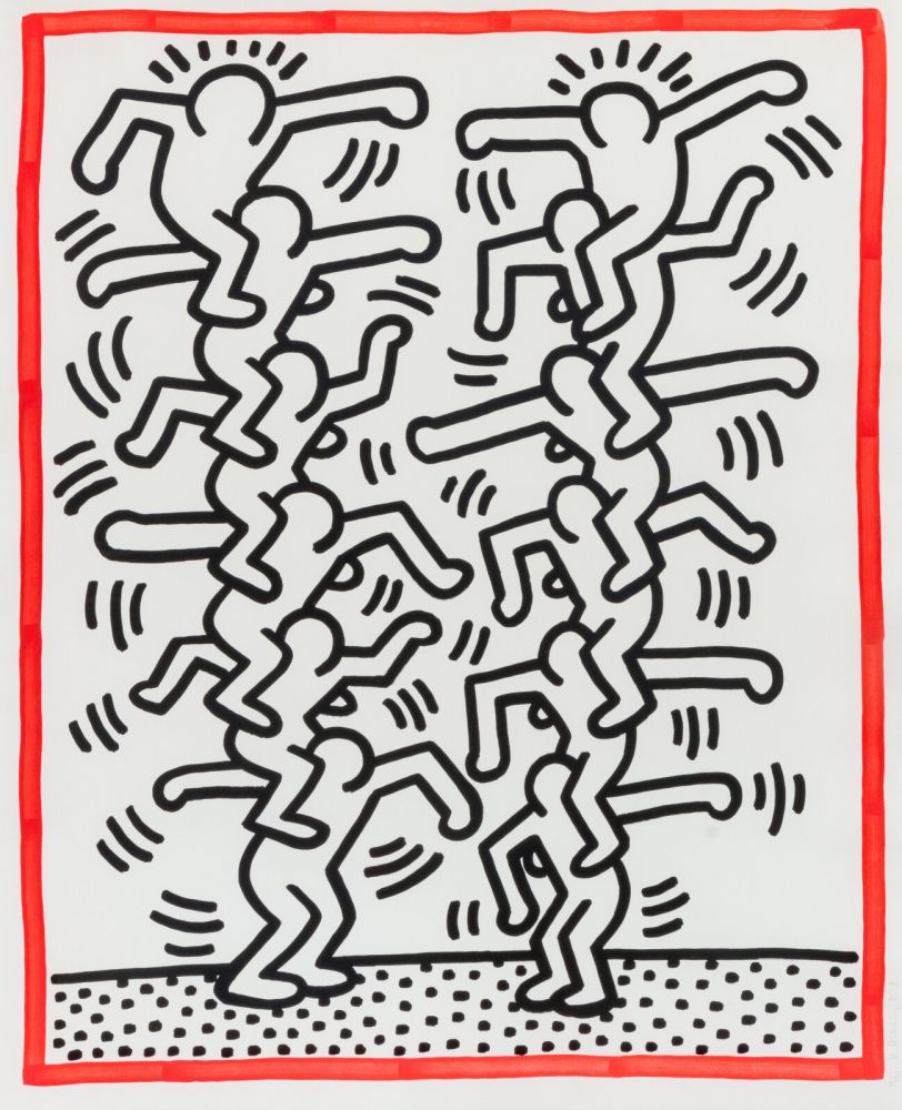 リトグラフ Haring - Untitled (People ladder), 1985