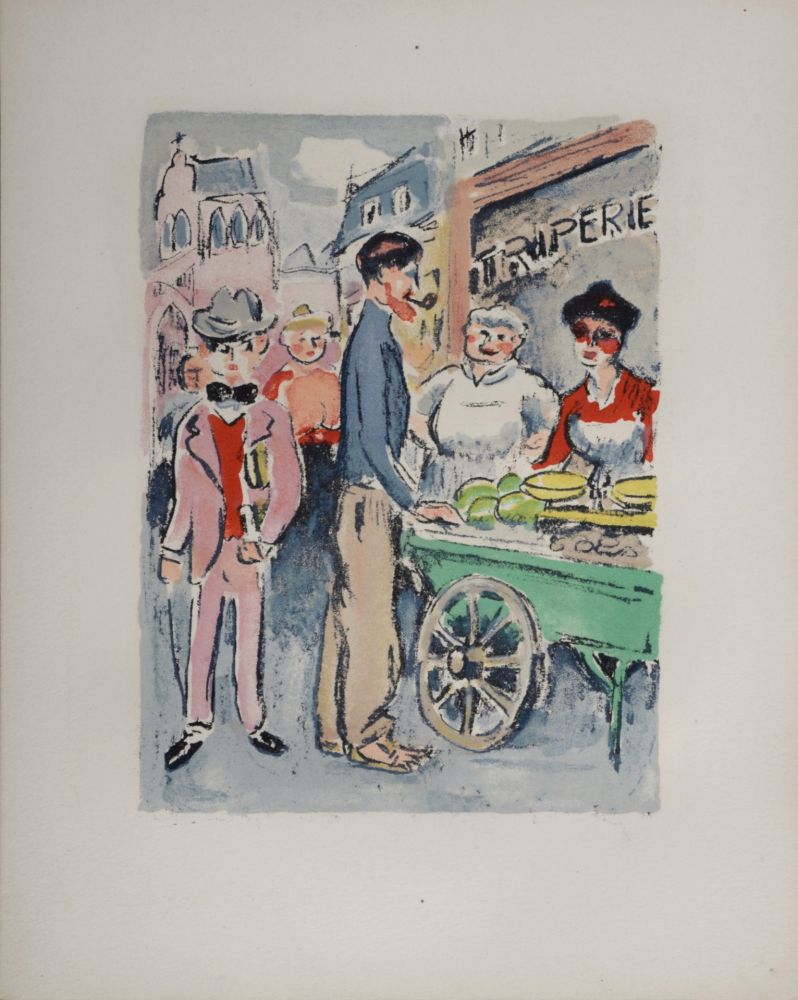 リトグラフ Van Dongen - Van Dongen et Roland Dorgelès, Le Marché de la rue des Abbesses, 1949