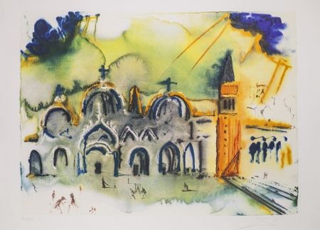 リトグラフ Dali - Venise- La Basilique et le Campanille