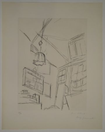 エッチング Giacometti - Vision depuis le lit dans la chambre rue Hippolyte Maindron / Vision du Lit et Abat-jour (View from the Bed, with Lampshade). 