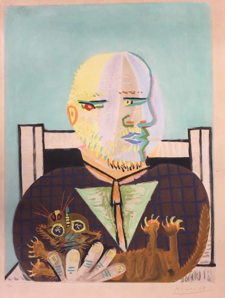 エッチングと　アクチアント Picasso - Vollard et son chat ( Vollard and his cat)