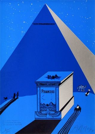リトグラフ Arroyo - W. Churchill, Napoleone e Saul Steinberg all 'ombra delle Piramidi a Mezzogiorno