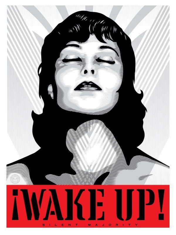 シルクスクリーン Fairey - Wake Up (White)