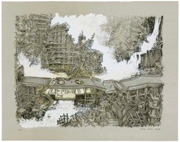 リトグラフ Oiwa - Waterfall House