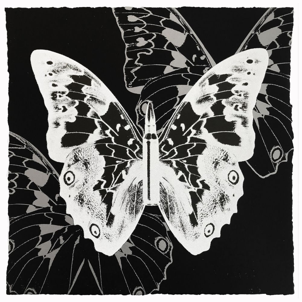 シルクスクリーン Robierb - White Butterfly on Black