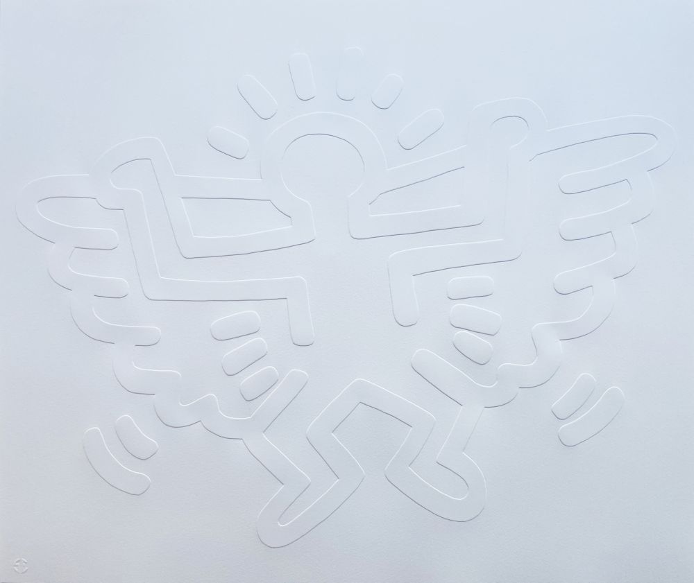 シルクスクリーン Haring - White Icons (C) - Winged Angel
