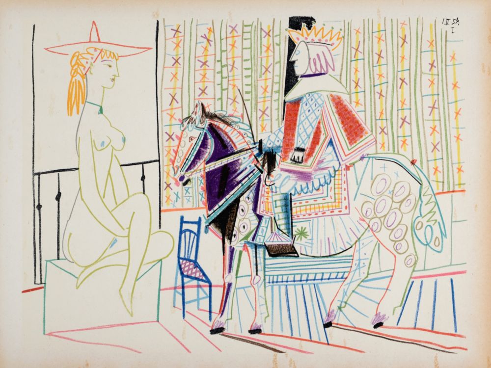 リトグラフ Picasso - Woman and King, 1954