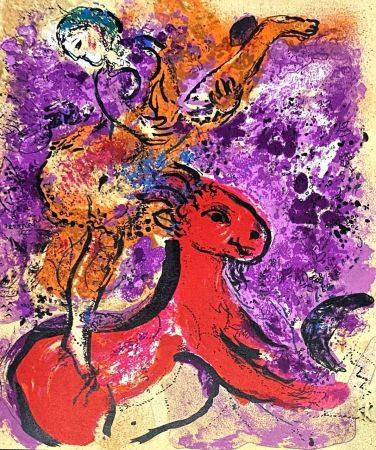 リトグラフ Chagall - Woman Circus Rider on Red Horse