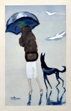ステンシル Van Dongen - Woman with a dog on the Beach