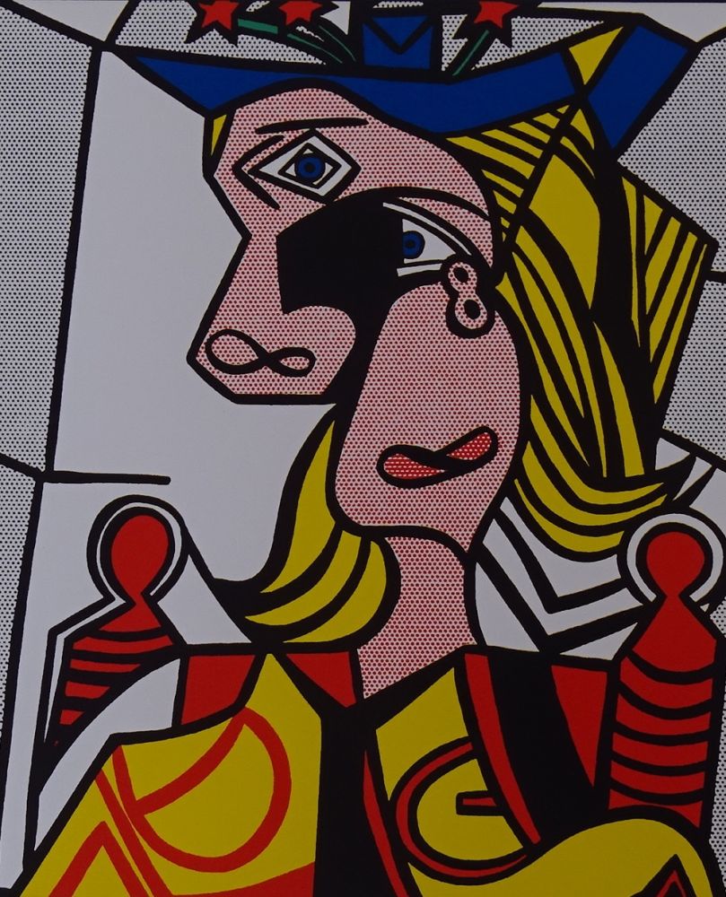 シルクスクリーン Lichtenstein - Woman with flowered hat