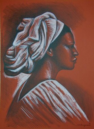 リトグラフ Anguiano - Woman with turban