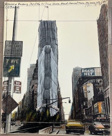 リトグラフ Christo - Wrapped building , project for 1 Times Square, New York