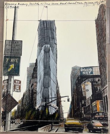 リトグラフ Christo - Wrapped building, project for 1 Times Square, New York