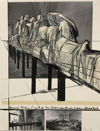 シルクスクリーン Christo & Jeanne-Claude - Wrapped Statues – Project for DerGlypotek-Munchen, West Germany, Aegina Temple