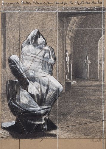 リトグラフ Christo - Wrapped statues, sleeping fawn project for the Glyptothek
