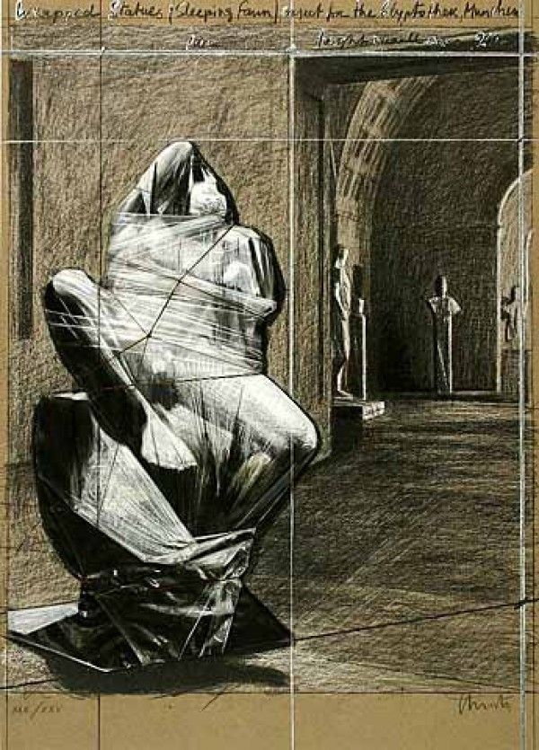多数の Christo - Wrapped Statues, Sleeping Fawn, Project for the Glyptothek