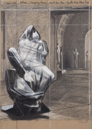 リトグラフ Christo - Wrapped statues, sleeping fawn project for the Glyptothek