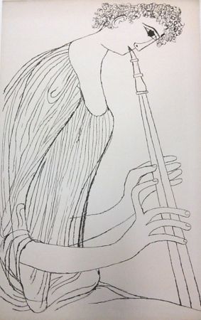 リトグラフ Shahn - Young Man Playing Double Oboe