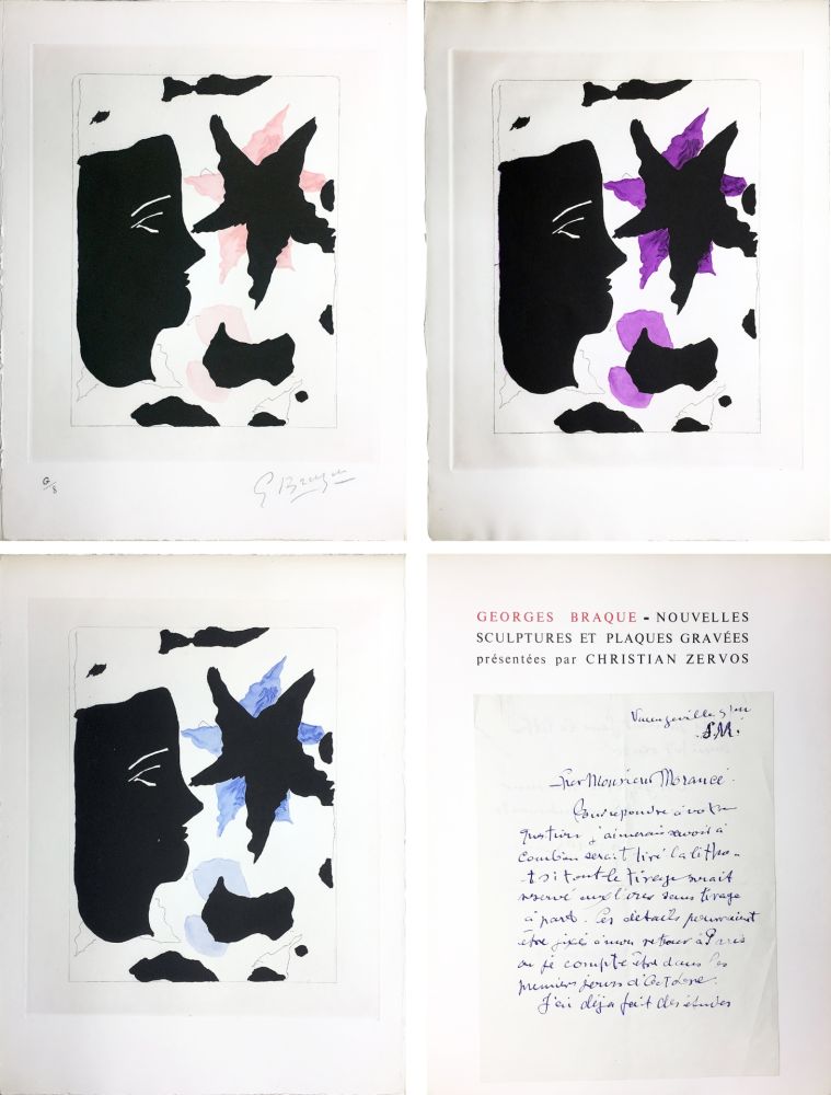 挿絵入り本 Braque - Zervos : BRAQUE. Nouvelles sculptures et plaques gravées. L'exemplaire de l'éditeur avec 3 GRAVURES (1960).