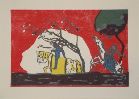 木版 Kandinsky - Zwei Reiter vor Rot.