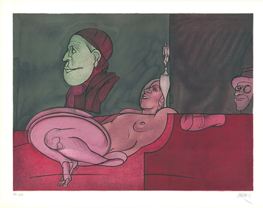 リトグラフ Adami - Peintre aux lunettes