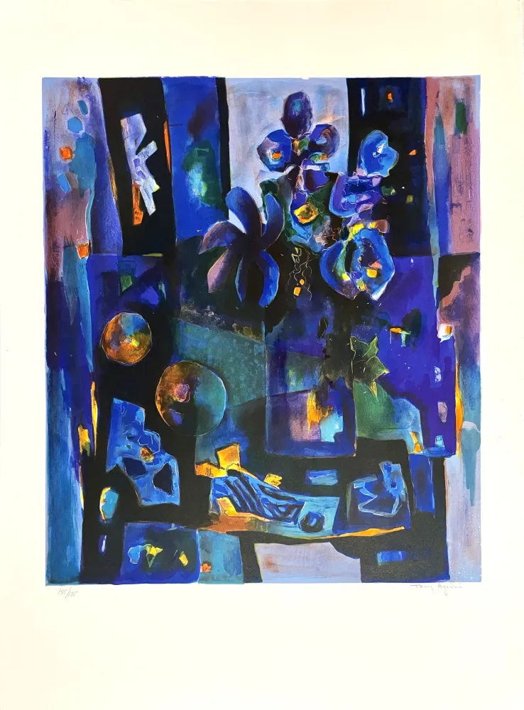 リトグラフ Agostini  - Nature Morte aux Iris