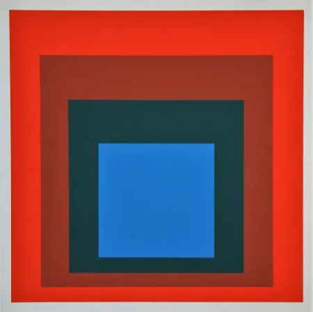 シルクスクリーン Albers - Blue+darkgreen with 2 reds, 1955