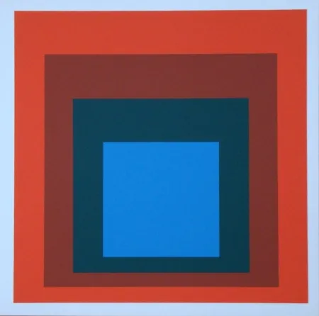 シルクスクリーン Albers - Homage to the Square - blue+darkgreen with 2 reds, 1955