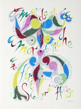 シルクスクリーン Alberti - Amor de Día, Amor de Noche,  una Flor no Siempre da Flores I